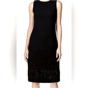 Vintage Calvin Klein Black Sheath Dress With Velvet Faux Fur Trim